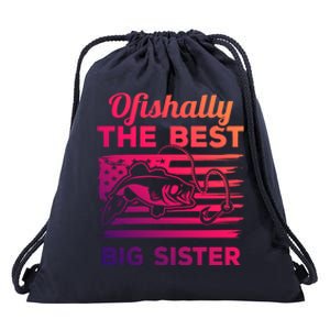 Ofishally American Flag Older Sister Fishing Big Sis Cute Gift Drawstring Bag