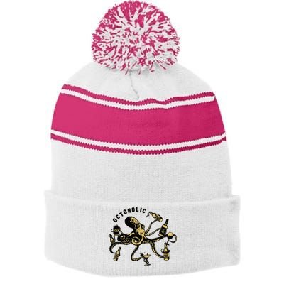 Octoholic Alcoholic Funny Beer And Octopus Stripe Pom Pom Beanie