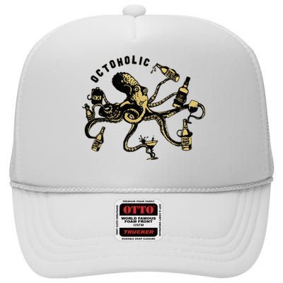 Octoholic Alcoholic Funny Beer And Octopus High Crown Mesh Back Trucker Hat