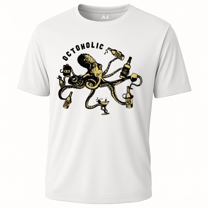 Octoholic Alcoholic Funny Beer And Octopus Cooling Performance Crew T-Shirt