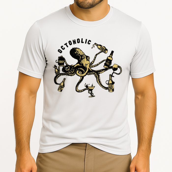 Octoholic Alcoholic Funny Beer And Octopus Cooling Performance Crew T-Shirt