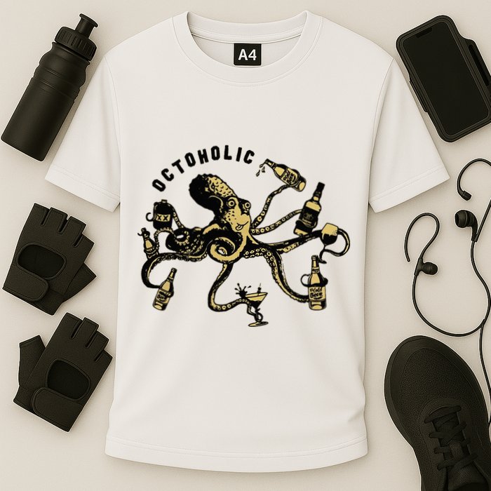 Octoholic Alcoholic Funny Beer And Octopus Cooling Performance Crew T-Shirt