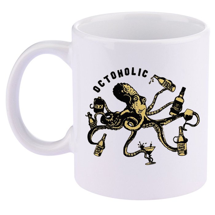 Octoholic Alcoholic Funny Beer And Octopus 11oz C Handle Ceramic Mug