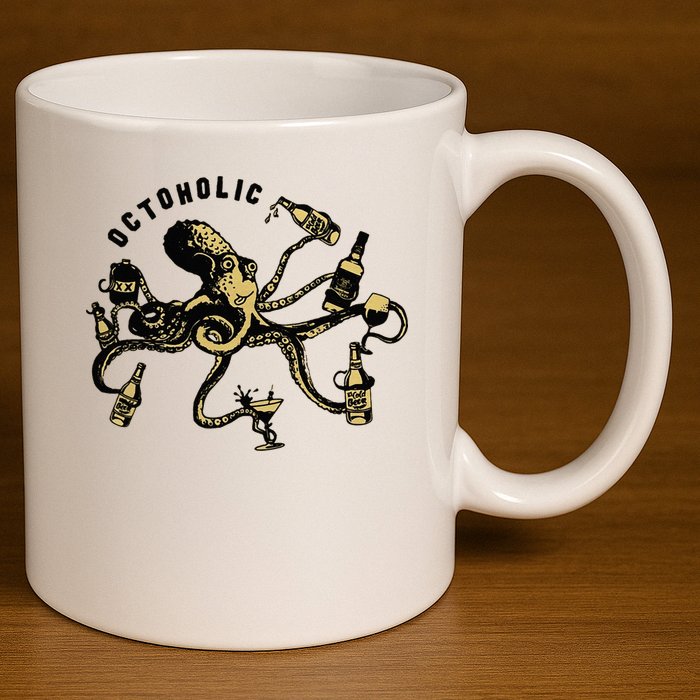 Octoholic Alcoholic Funny Beer And Octopus 11oz C Handle Ceramic Mug