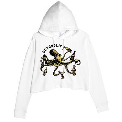 Octoholic Alcoholic Funny Beer And Octopus Crop Fleece Hoodie
