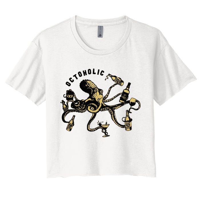 Octoholic Alcoholic Funny Beer And Octopus Women's Crop Top Tee