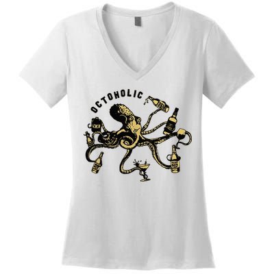 Octoholic Alcoholic Funny Beer And Octopus Women's V-Neck T-Shirt