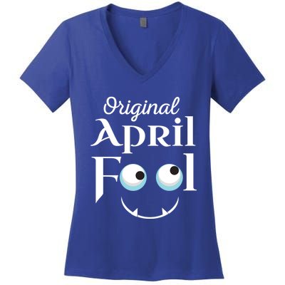 Original April Fool Face Funny April Fool's Day Birthday Cool Gift Women's V-Neck T-Shirt