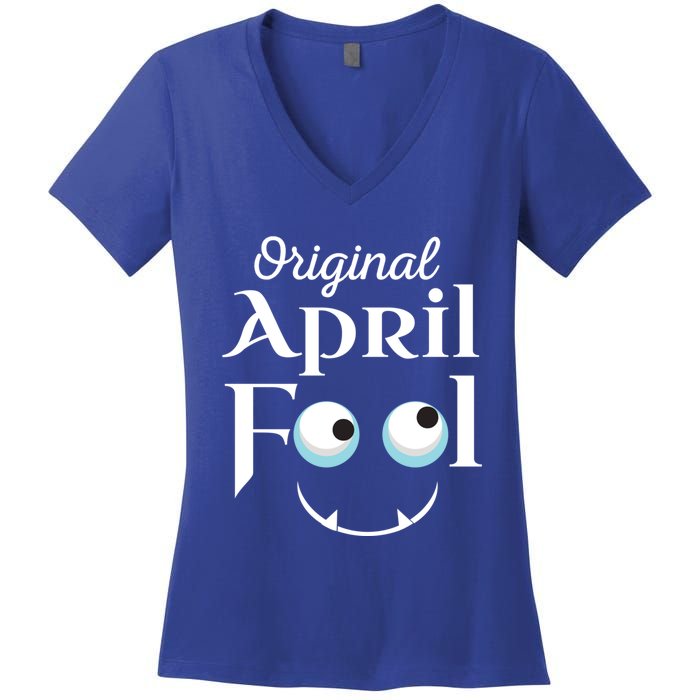 Original April Fool Face Funny April Fool's Day Birthday Cool Gift Women's V-Neck T-Shirt