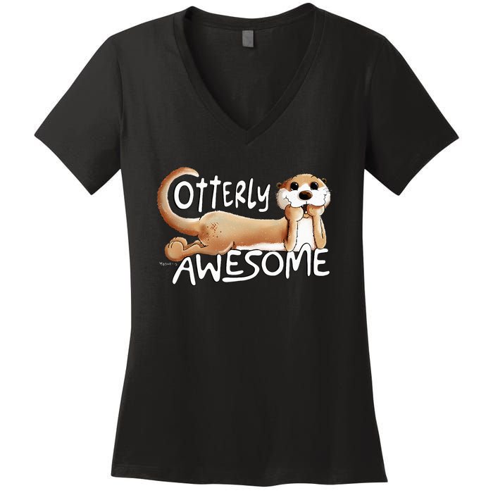 Otterly Awesome For Sea Otter Lover Women's V-Neck T-Shirt