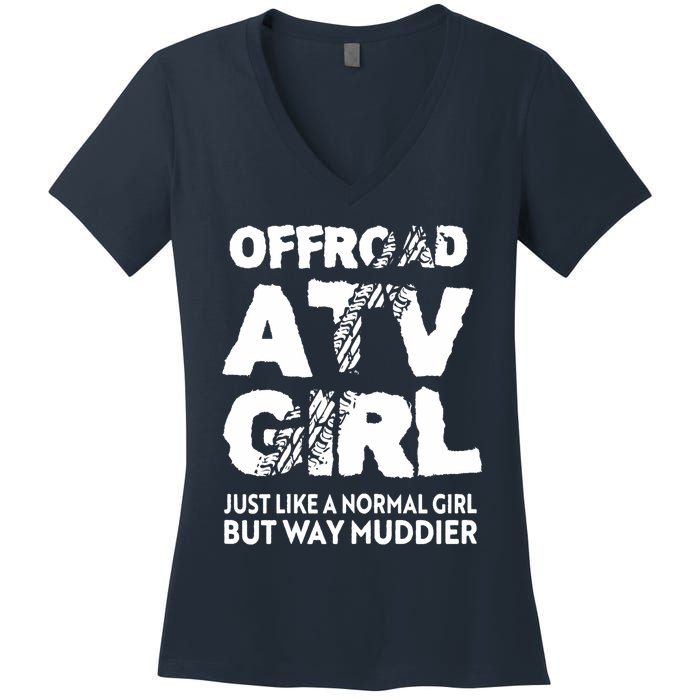 OffRoad ATV Girl Funny Quad 4Wheeling Girls Women's V-Neck T-Shirt