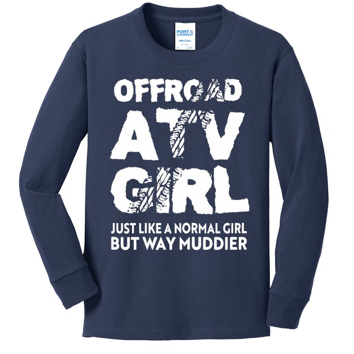 OffRoad ATV Girl Funny Quad 4Wheeling Girls Kids Long Sleeve Shirt