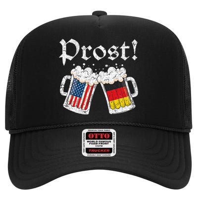 Oktoberfest American German Flag Beer Prost High Crown Mesh Back Trucker Hat