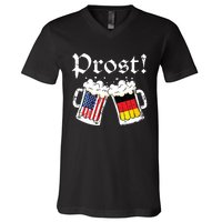 Oktoberfest American German Flag Beer Prost V-Neck T-Shirt