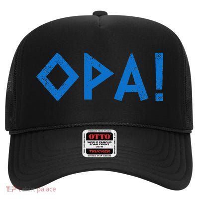 Opa Ancient Greek Pride Greek Flag Funny Greek Party Greece High Crown Mesh Back Trucker Hat