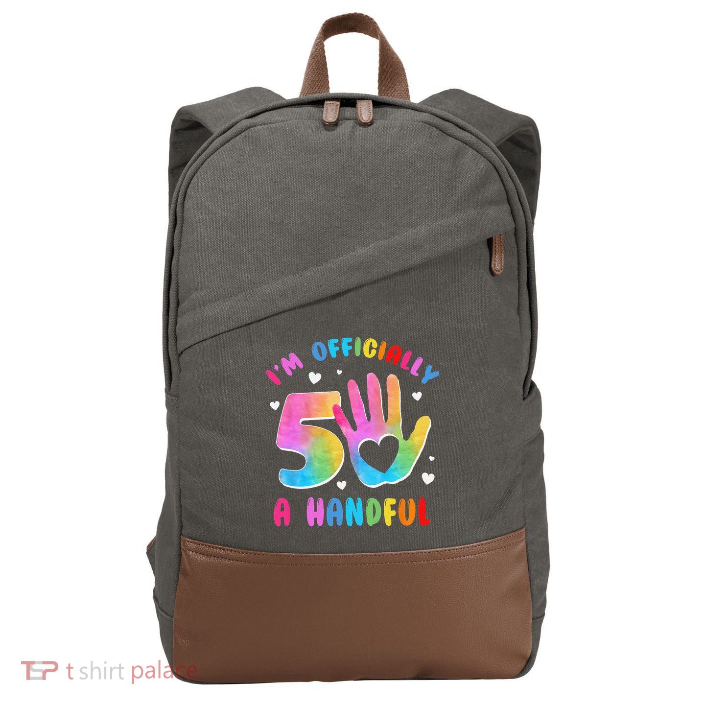 Officially A Handful 5 Im 5 Years Old 5th Birthday Cotton Canvas Backpack