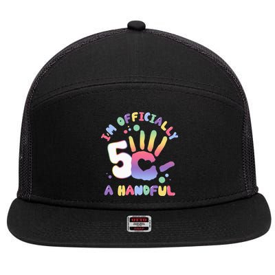 Officially A Handful 5 I'm Five Years Old Funny Birthday 7 Panel Mesh Trucker Snapback Hat