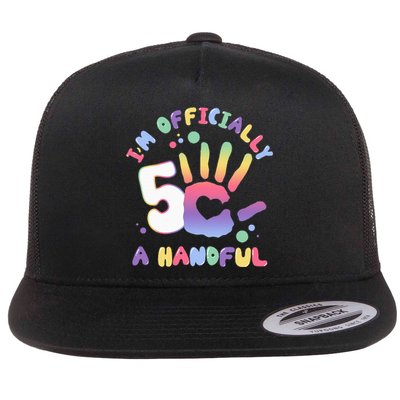 Officially A Handful 5 I'm Five Years Old Funny Birthday Flat Bill Trucker Hat