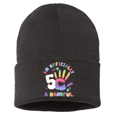 Officially A Handful 5 I'm Five Years Old Funny Birthday Sustainable Knit Beanie