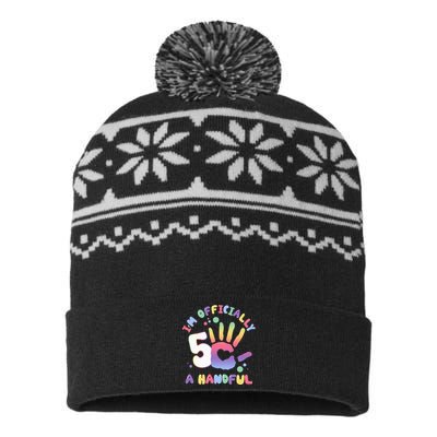 Officially A Handful 5 I'm Five Years Old Funny Birthday USA-Made Snowflake Beanie