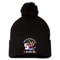 Officially A Handful 5 I'm Five Years Old Funny Birthday Pom Pom 12in Knit Beanie