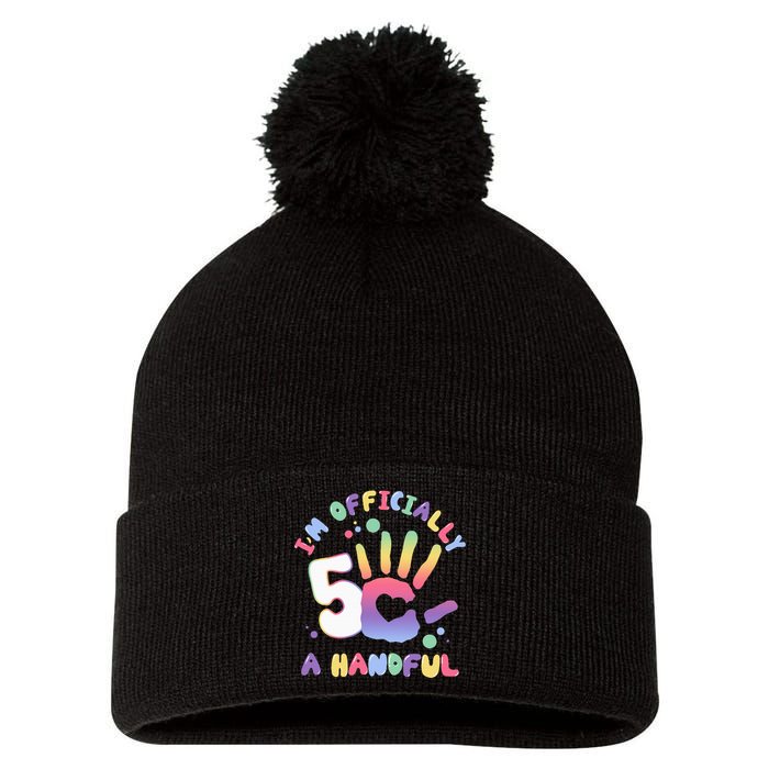 Officially A Handful 5 I'm Five Years Old Funny Birthday Pom Pom 12in Knit Beanie