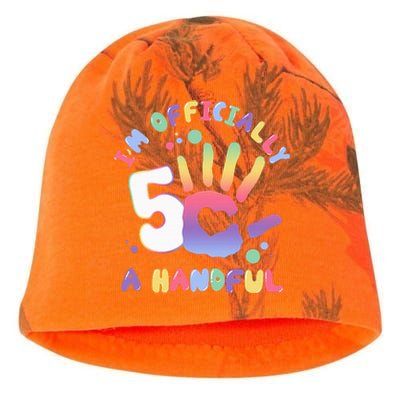 Officially A Handful 5 I'm Five Years Old Funny Birthday Kati - Camo Knit Beanie