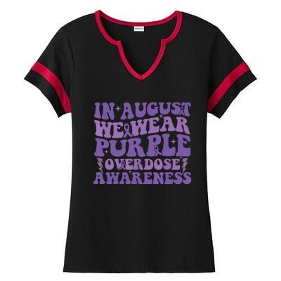 Overdose Awareness In August We Wear Purple Women Ladies Halftime Notch Neck Tee