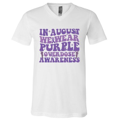 Overdose Awareness In August We Wear Purple Women V-Neck T-Shirt