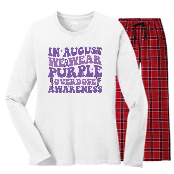 Overdose Awareness In August We Wear Purple Women Women's Long Sleeve Flannel Pajama Set 