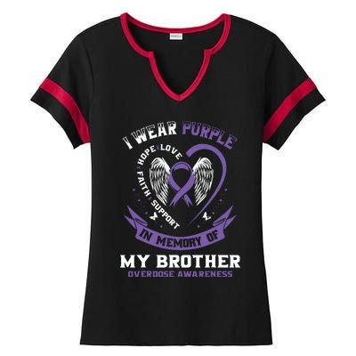 Overdose Awarenessc In Memory Of Brother Purple Ribbon Ladies Halftime Notch Neck Tee