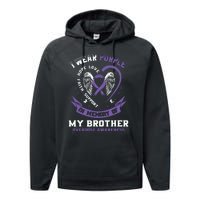 Overdose Awarenessc In Memory Of Brother Purple Ribbon Performance Fleece Hoodie