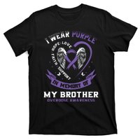 Overdose Awarenessc In Memory Of Brother Purple Ribbon T-Shirt