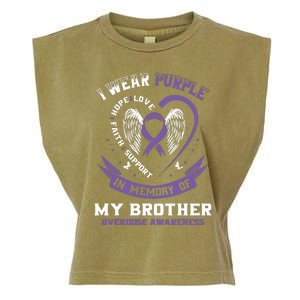 Overdose Awarenessc In Memory Of Brother Purple Ribbon Garment-Dyed Women's Muscle Tee