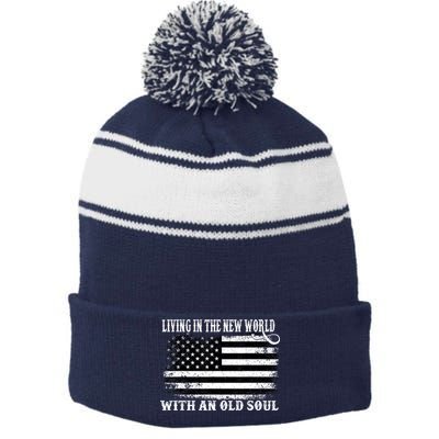 Oliver Anthony Livin In The New World With An Old Soul Stripe Pom Pom Beanie