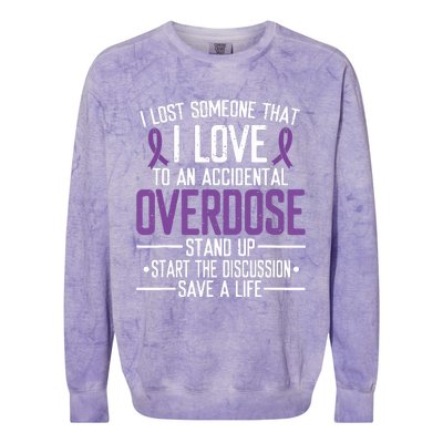 Overdose Awareness Lost Someone I Love Purple Ribbon Colorblast Crewneck Sweatshirt