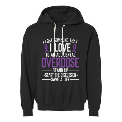 Overdose Awareness Lost Someone I Love Purple Ribbon Garment-Dyed Fleece Hoodie