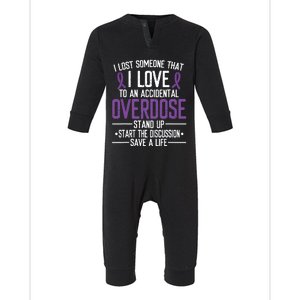 Overdose Awareness Lost Someone I Love Purple Ribbon Infant Fleece One Piece