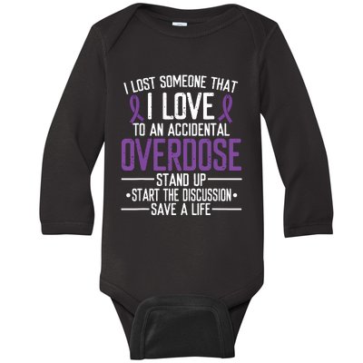 Overdose Awareness Lost Someone I Love Purple Ribbon Baby Long Sleeve Bodysuit