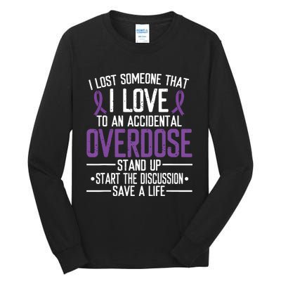 Overdose Awareness Lost Someone I Love Purple Ribbon Tall Long Sleeve T-Shirt