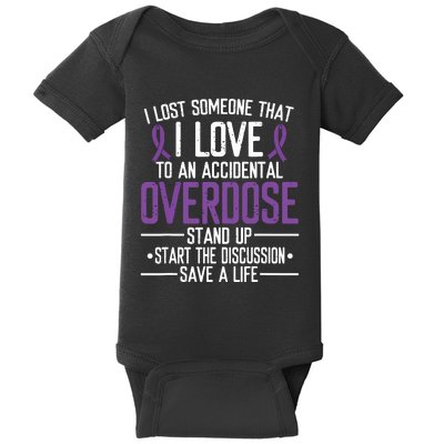 Overdose Awareness Lost Someone I Love Purple Ribbon Baby Bodysuit