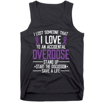 Overdose Awareness Lost Someone I Love Purple Ribbon Tank Top