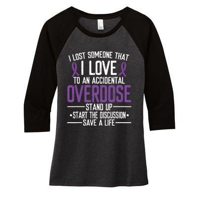 Overdose Awareness Lost Someone I Love Purple Ribbon Women's Tri-Blend 3/4-Sleeve Raglan Shirt