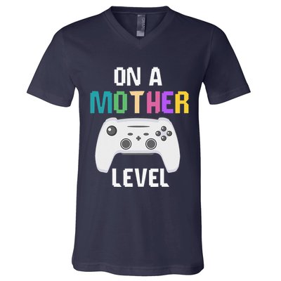 On A Mother Level Up Mothers Day Gamer Mom Retro Controller V-Neck T-Shirt