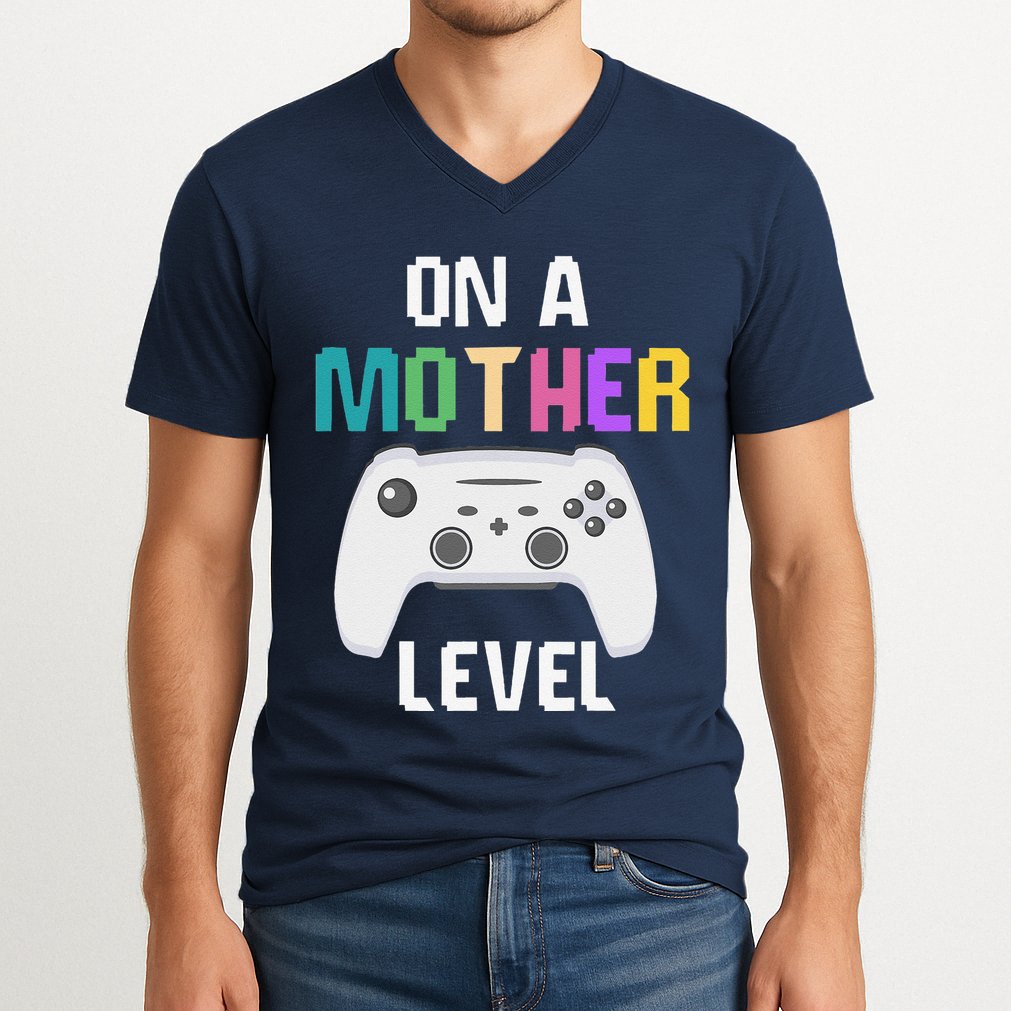 On A Mother Level Up Mothers Day Gamer Mom Retro Controller V-Neck T-Shirt