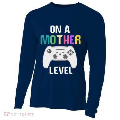 On A Mother Level Up Mothers Day Gamer Mom Retro Controller Cooling Performance Long Sleeve Crew