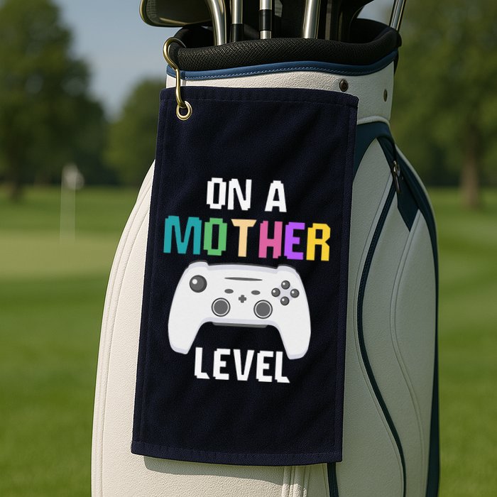 On A Mother Level Up Mothers Day Gamer Mom Retro Controller Golf Towel