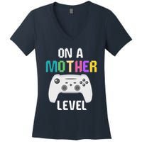 On A Mother Level Up Mothers Day Gamer Mom Retro Controller Women's V-Neck T-Shirt