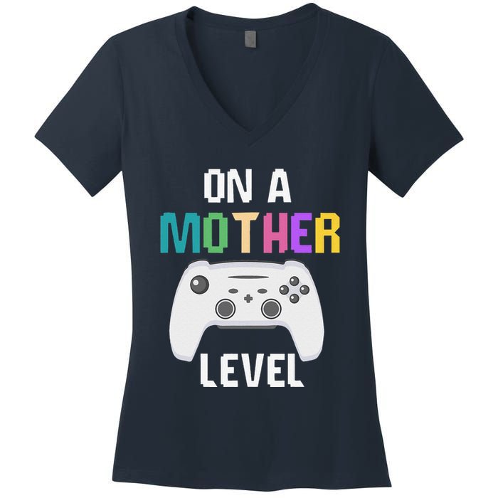 On A Mother Level Up Mothers Day Gamer Mom Retro Controller Women's V-Neck T-Shirt