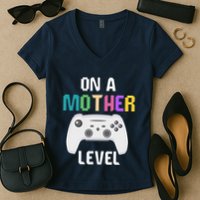 On A Mother Level Up Mothers Day Gamer Mom Retro Controller Women's V-Neck T-Shirt